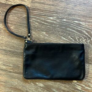 Black genuine leather Anne Klein AK wristlet mini bag clutch purse wallet